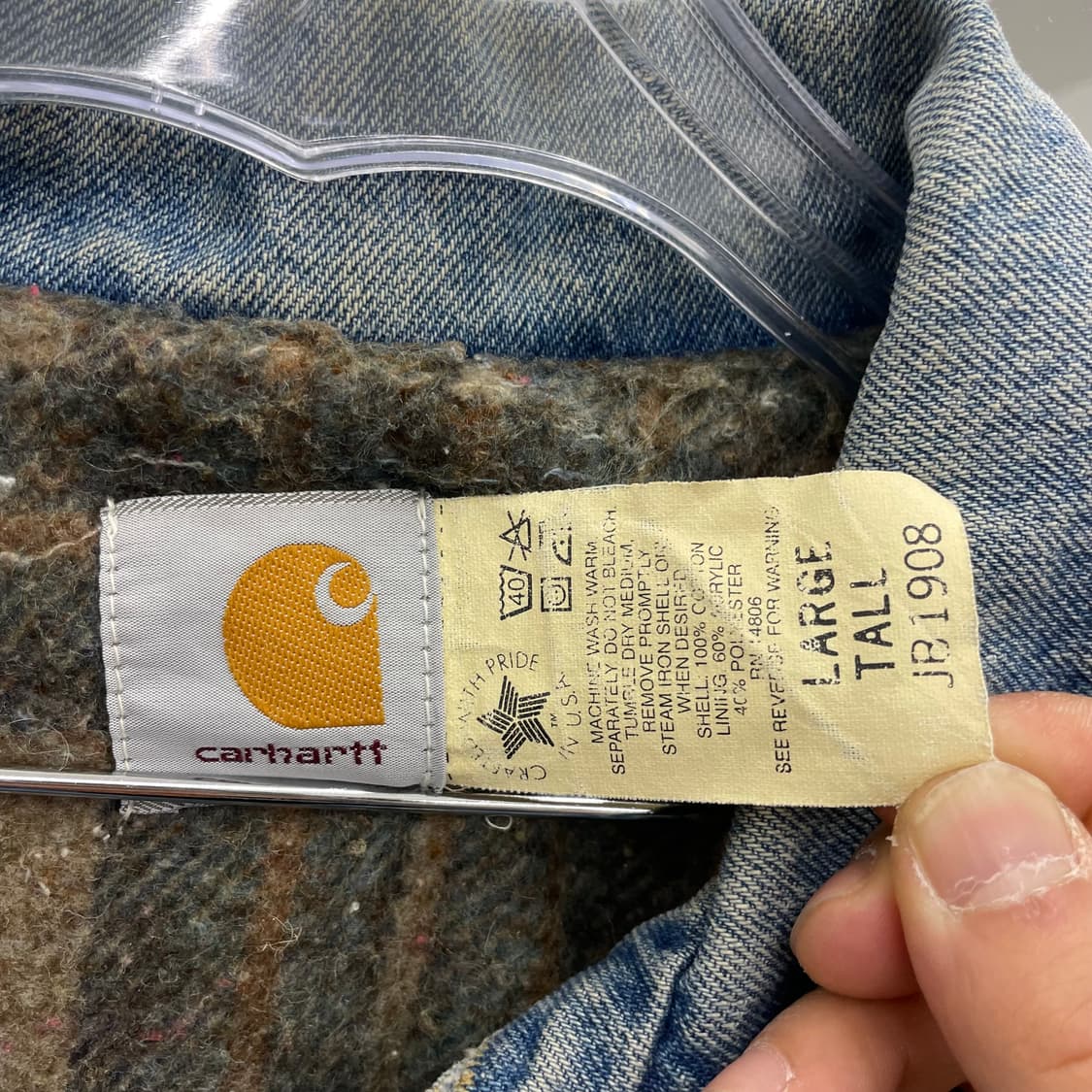 칼하트 90s OG 가죽패치 JB1908 워크 블랭킷 트러커 데님자켓 상품이미지4