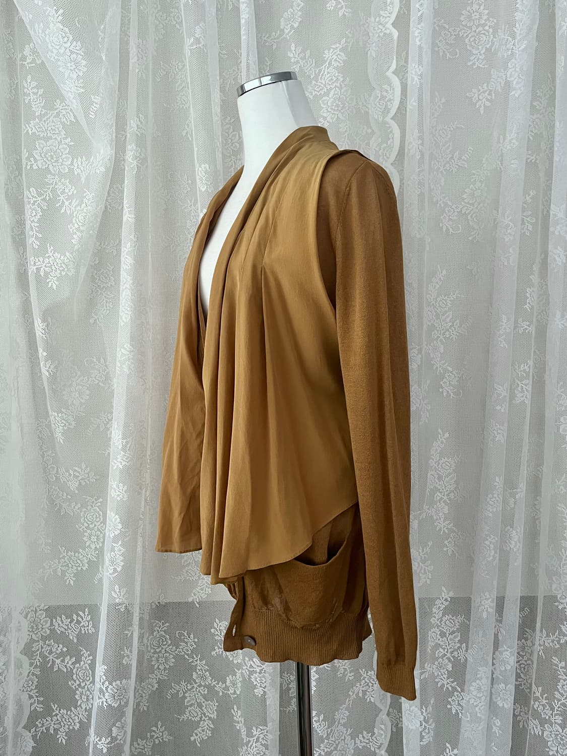 F) 미샤 새상품 실크 레이어드 가디건 카멜 상품이미지2