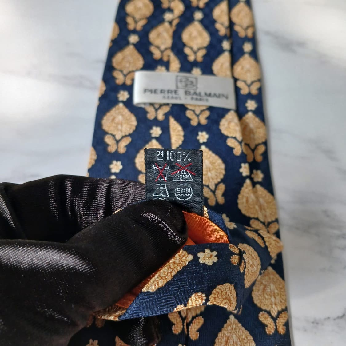 피에르 발망 실크 네이비 패턴 넥타이 10.3cm A~B등급 E864 상품이미지6