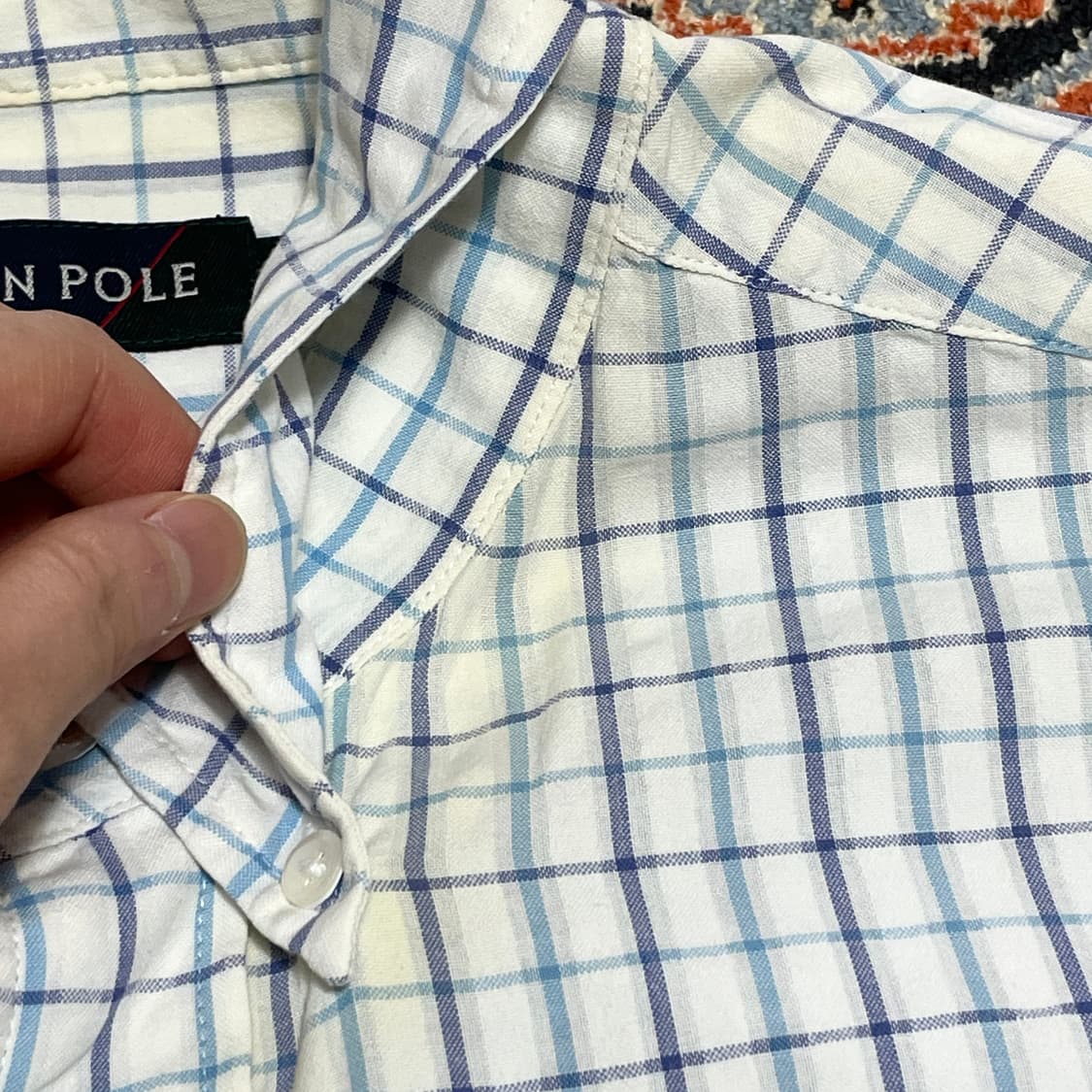 빈폴  블루 깅엄체크 반팔셔츠  남성105 상품이미지6