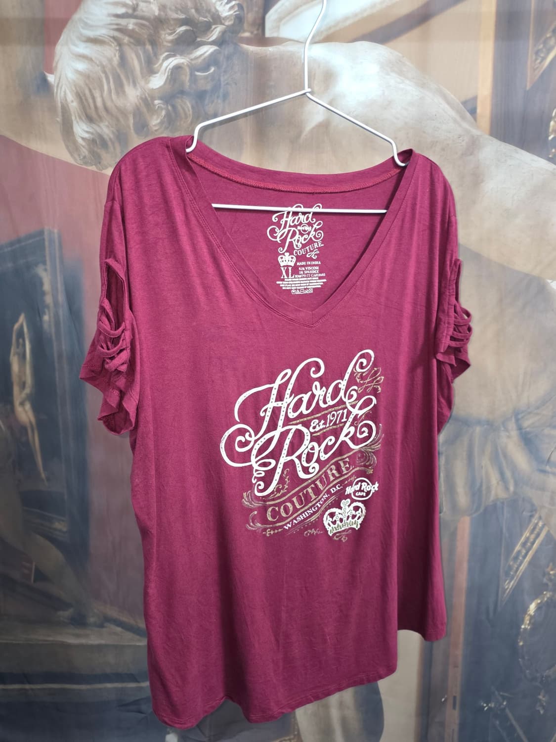 HARD ROCK COUTURE 비스코스 와이드 V넥 티셔츠 상품이미지2
