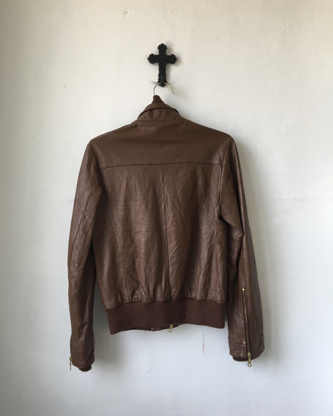 Lamb skin high neck bomber leather jacke 상품이미지4