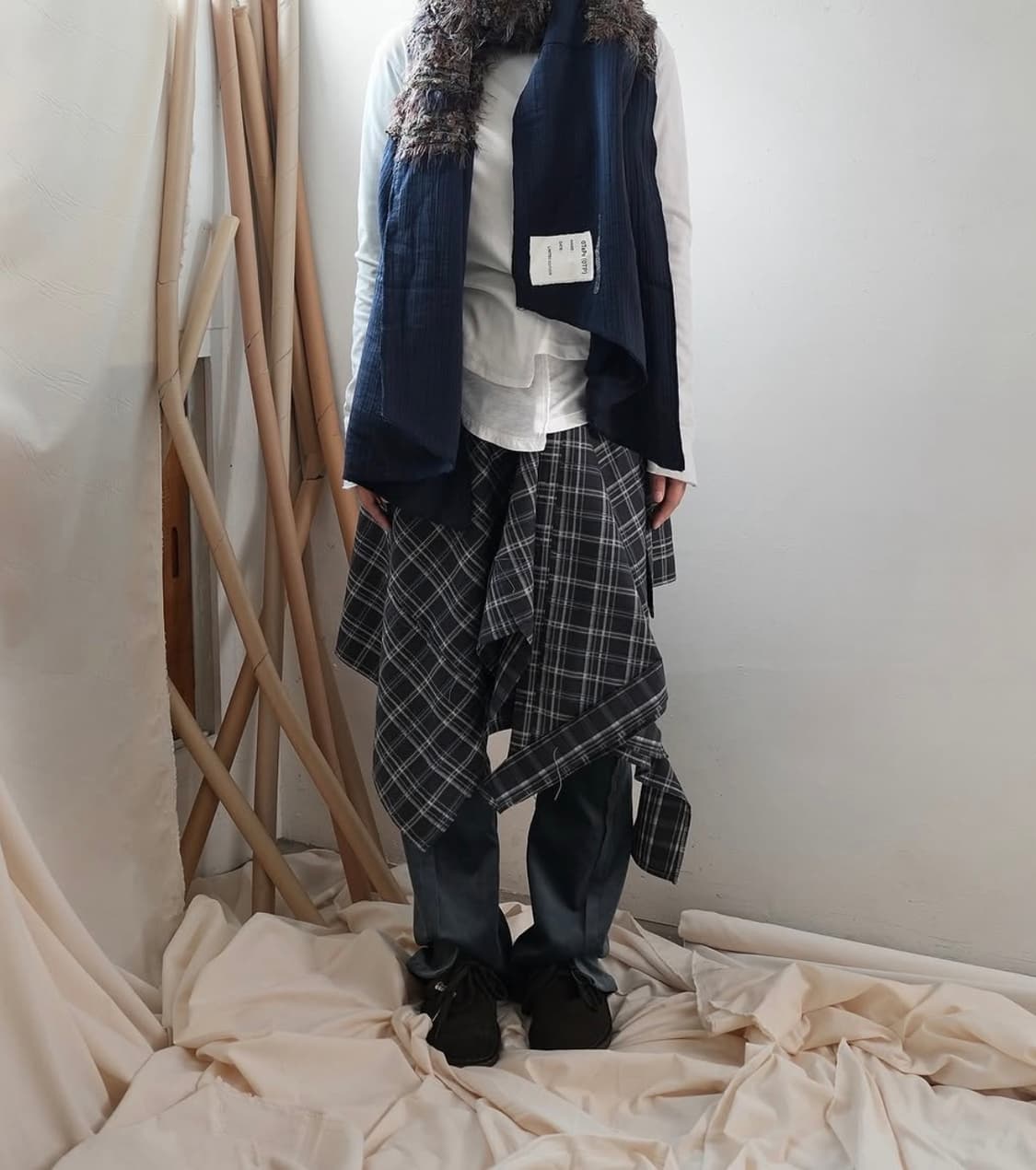 공테잎 체크 스커트 0tape CHECK BUTTON WRAP SKIRT 상품이미지2