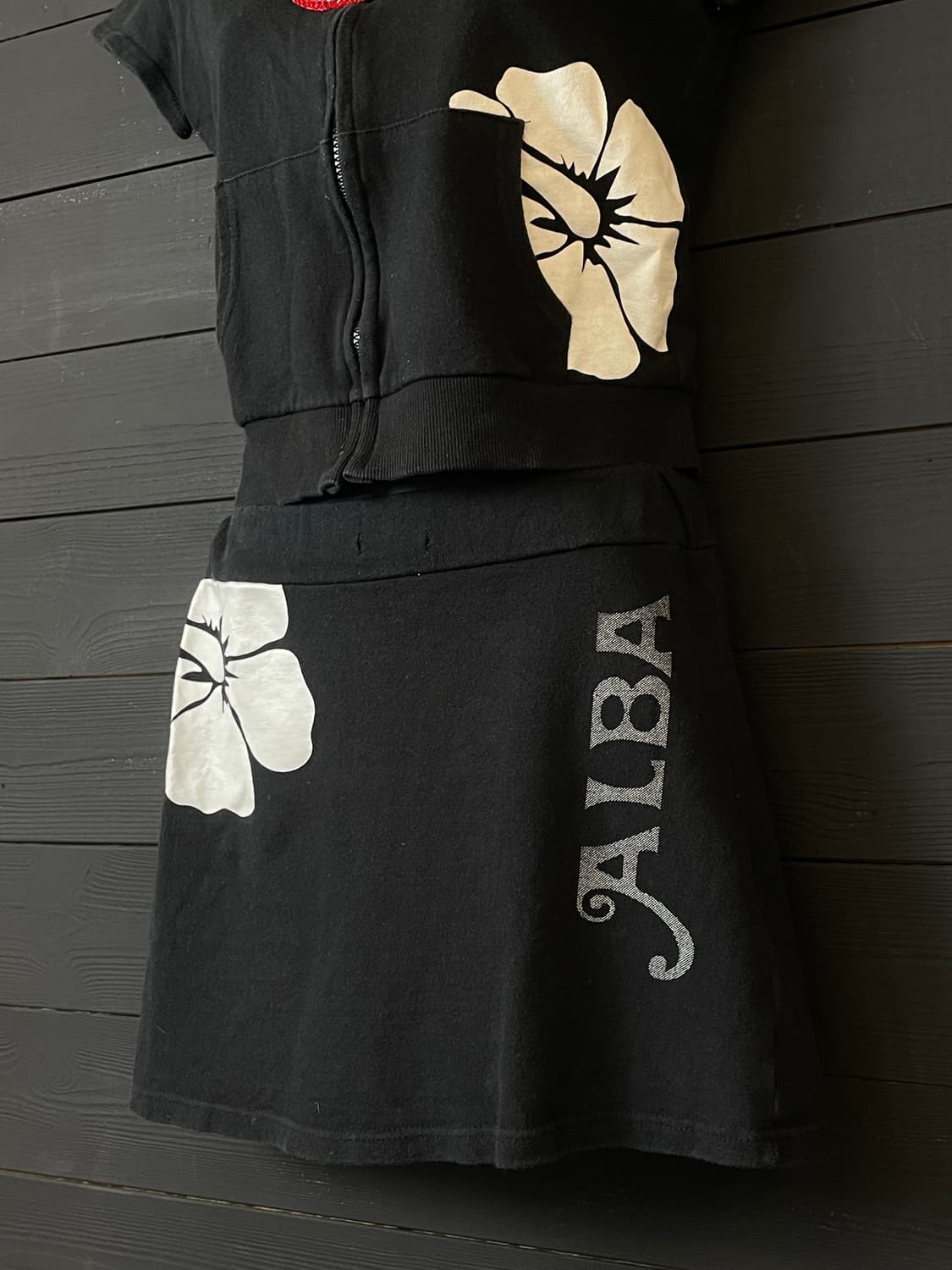 ALBA ROSA 알바 로사 갸루 히비스커스 블랙 후드집업 스커트 세트 상품이미지3