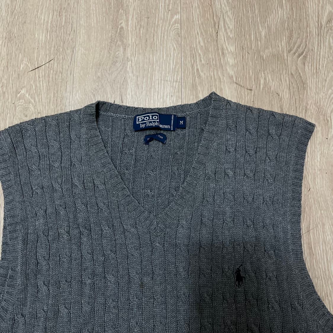 폴로 랄프로렌 케이블 브이넥 꽈배기 코튼 니트 조끼 M/95 상품이미지2