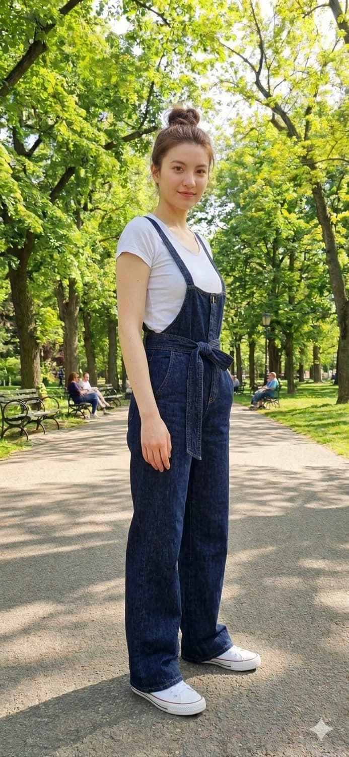 [M] 아즐 바이 마우지(AZUL) 리본 포인트 와이드 데님 오버롤 바지 상품이미지1