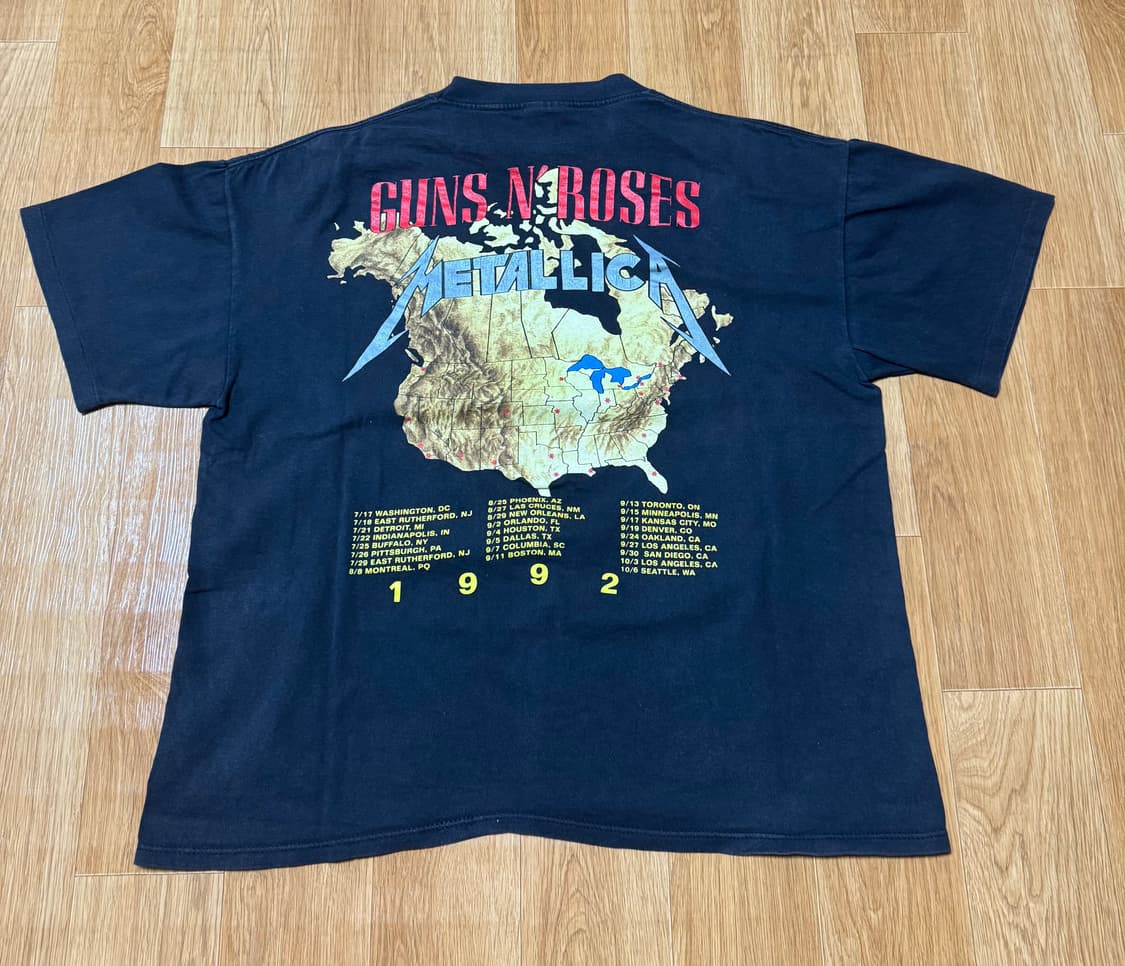 90s 1992 메탈리카x건즈앤로지스 투어 밴드티 상품이미지3