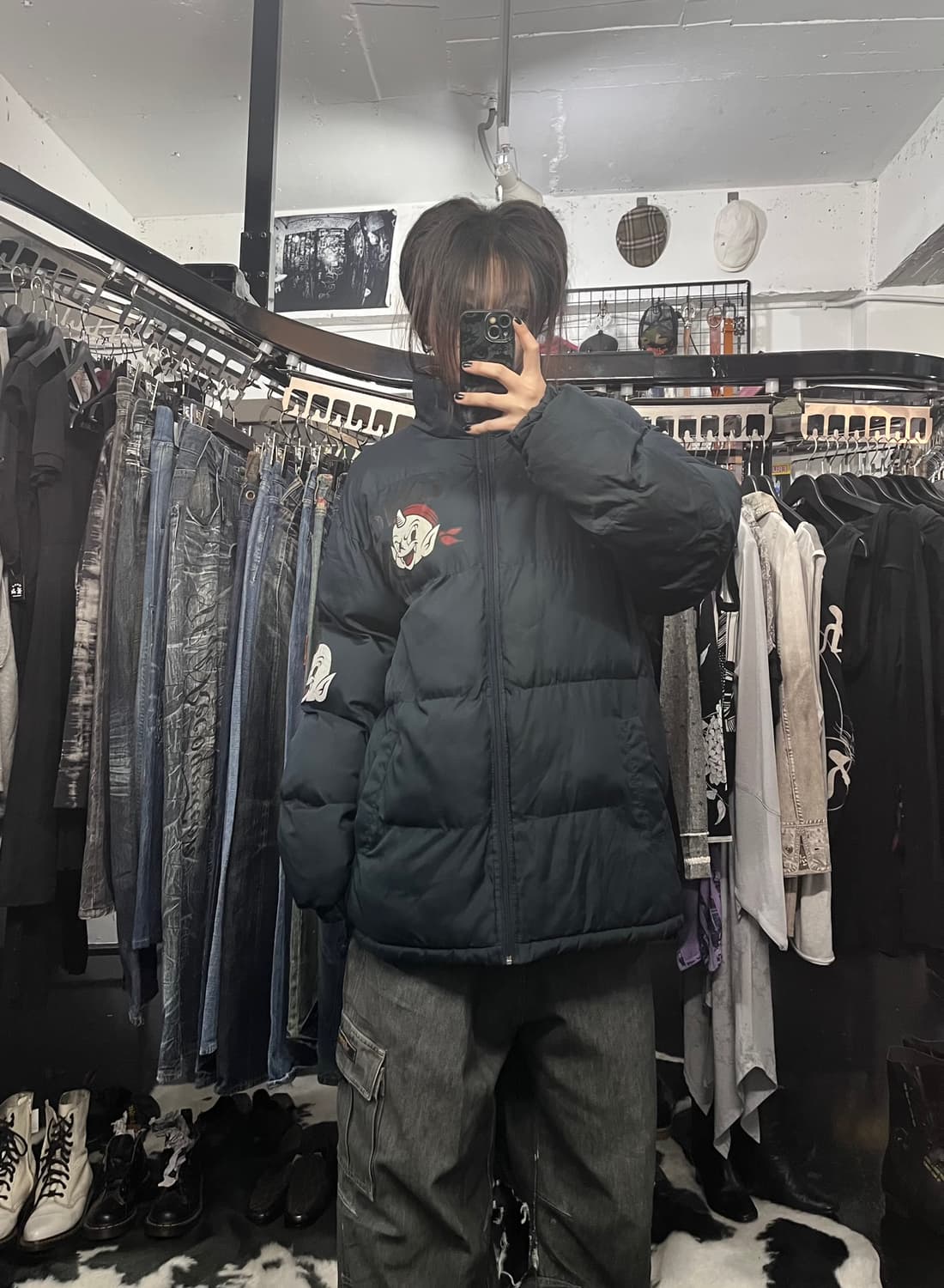 네이비 프린팅 패딩 상품이미지1