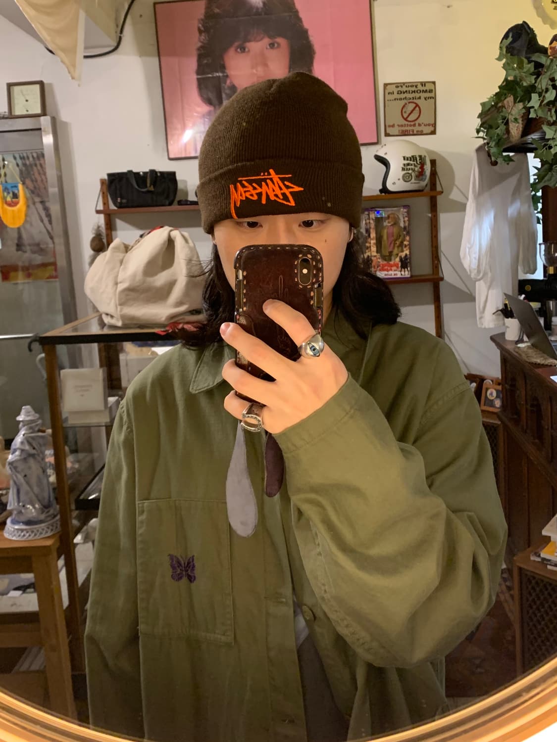Stussy 브라운 오렌지 자수로고 비니 상품이미지1
