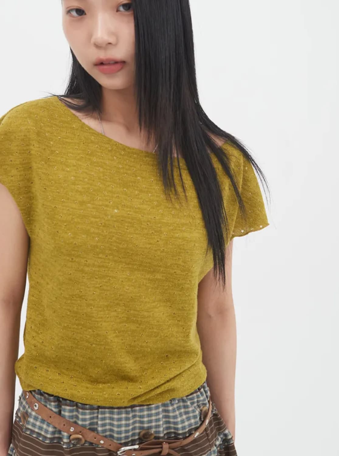 무음 MUWM 블랭크 도트 니트 탑 (올리브) 상품이미지1