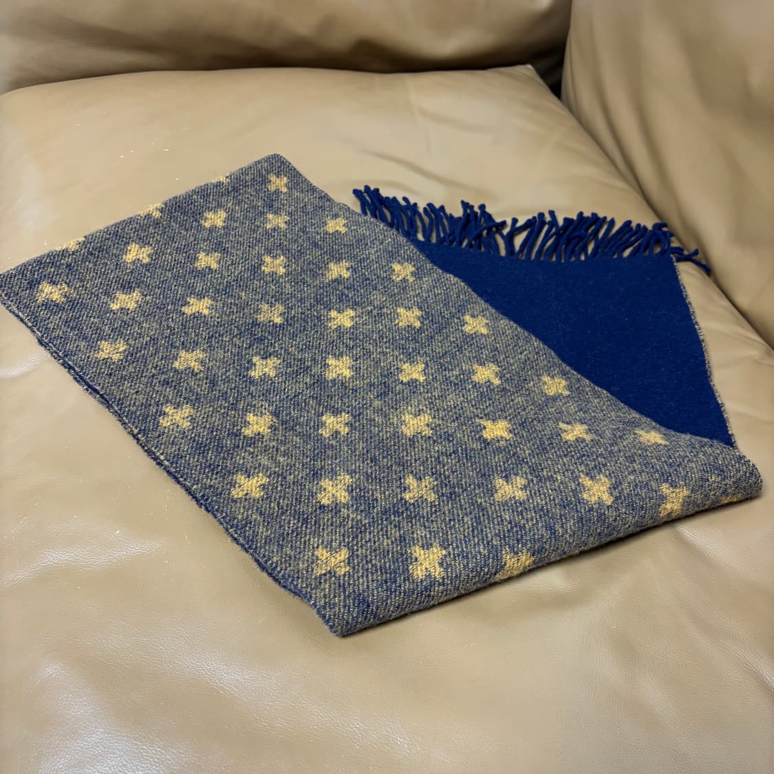 Beams 빔즈 투톤 브라운 네이비 머플러 목도리 상품이미지4