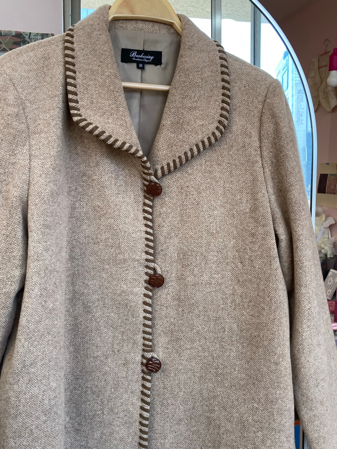 빈티지 브라운 버튼 미디 코트 상품이미지2