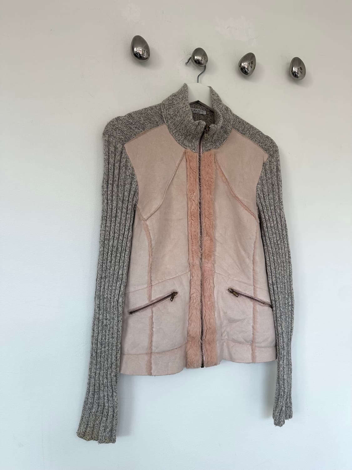 ma.ka.oi ITALY 베이비핑크 퍼 니트 집업 상품이미지2