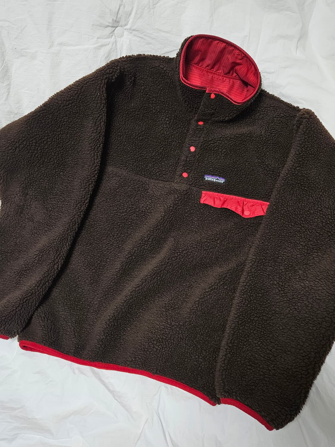 파타고니아 글리세이드 딥파일 스냅티 풀오버 레드/브라운 상품이미지1