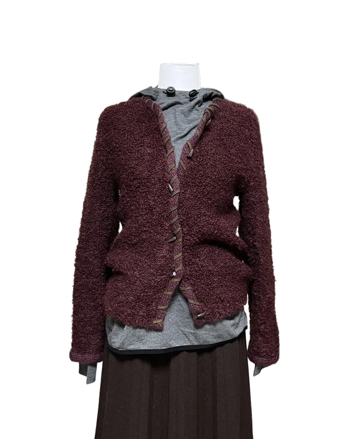 Burgundy toggle button cardigan 상품이미지6