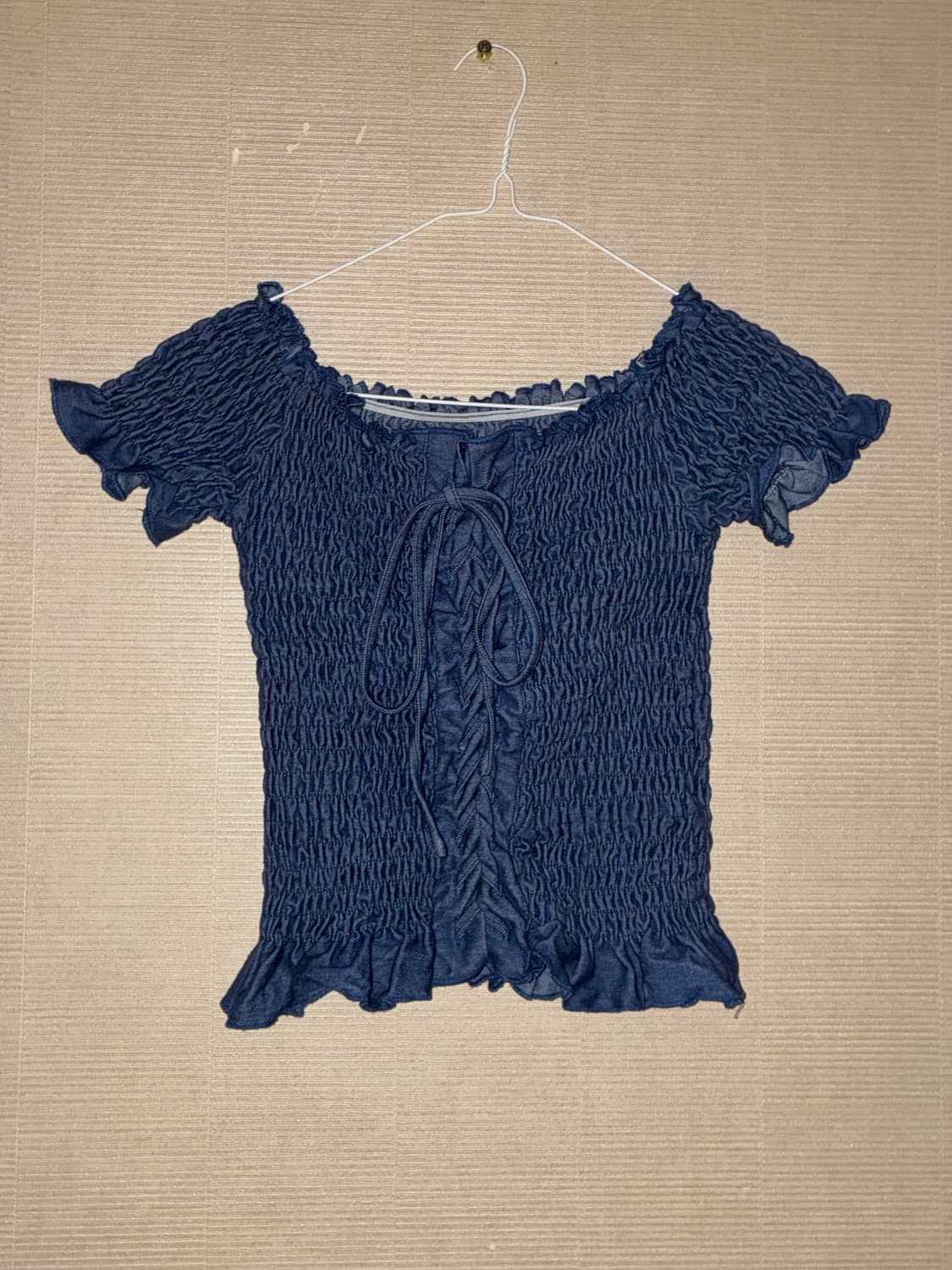 빈티지 핀터 감성 오프숄더 스모킹 블라우스 슬리브리스 상품이미지1