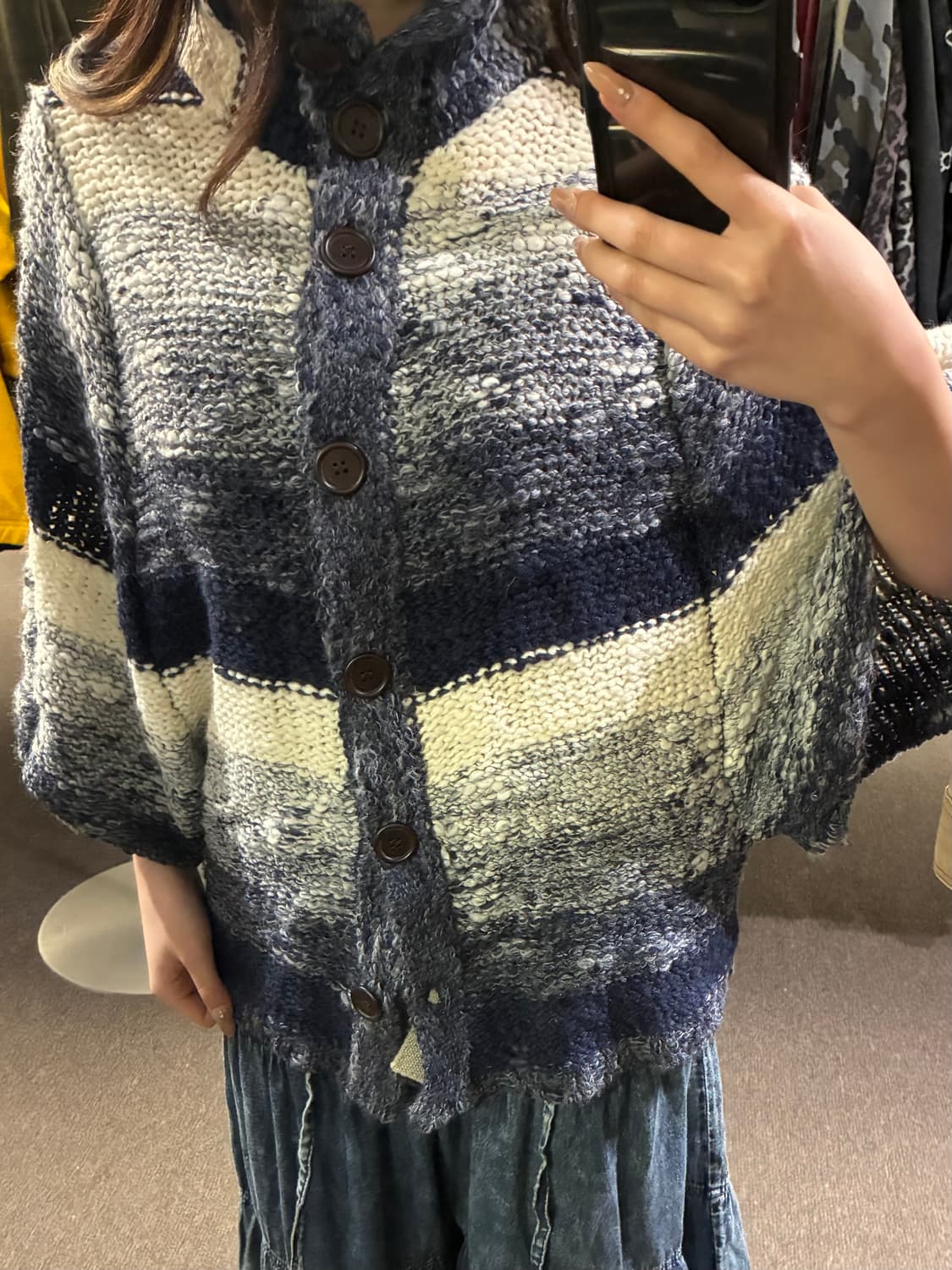 M-L)Japanese vintage 여성 줄무늬 반팔 니트 가디건 상품이미지2