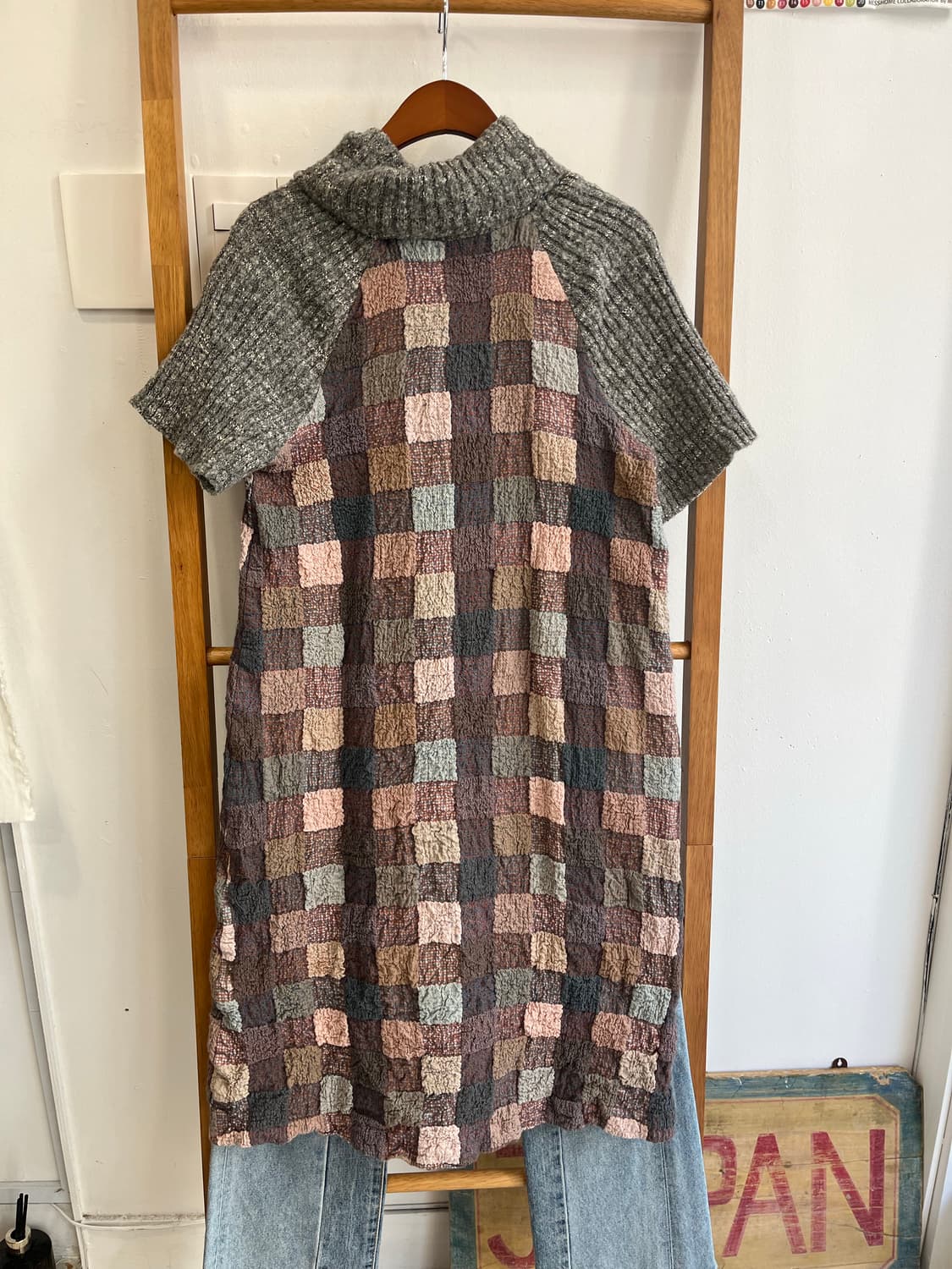  패치워크 반팔 니트 원피스 상품이미지2