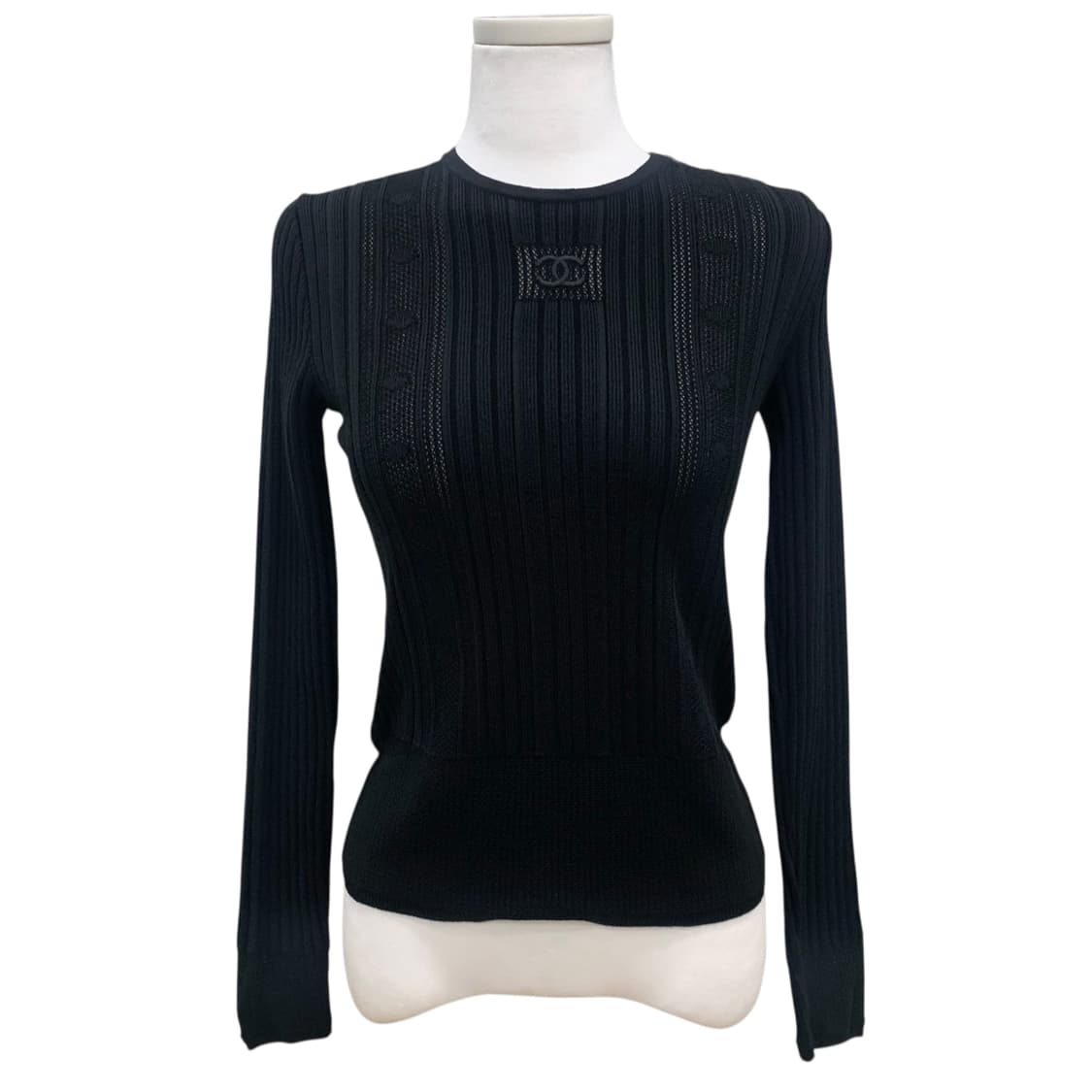 샤넬 CC로고 긴소매 니트 티셔츠 블랙 상품이미지1