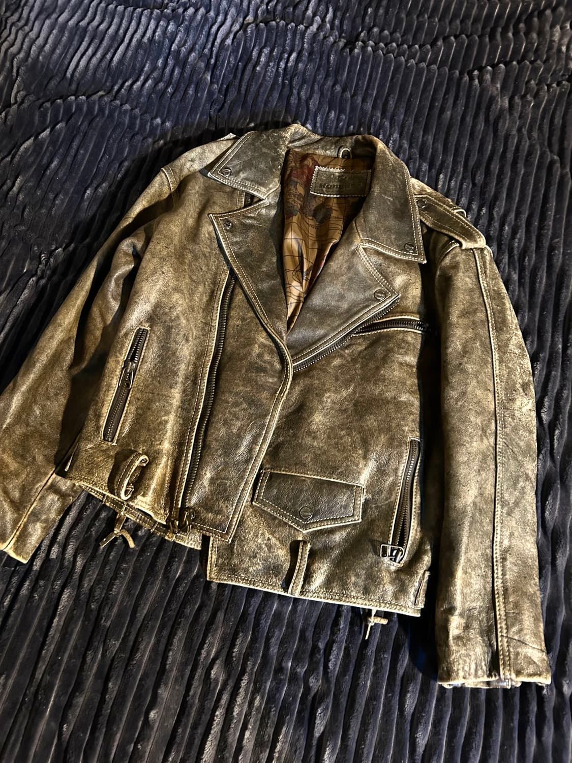 Cow Leather Washed Detail Biker Jacket 상품이미지2