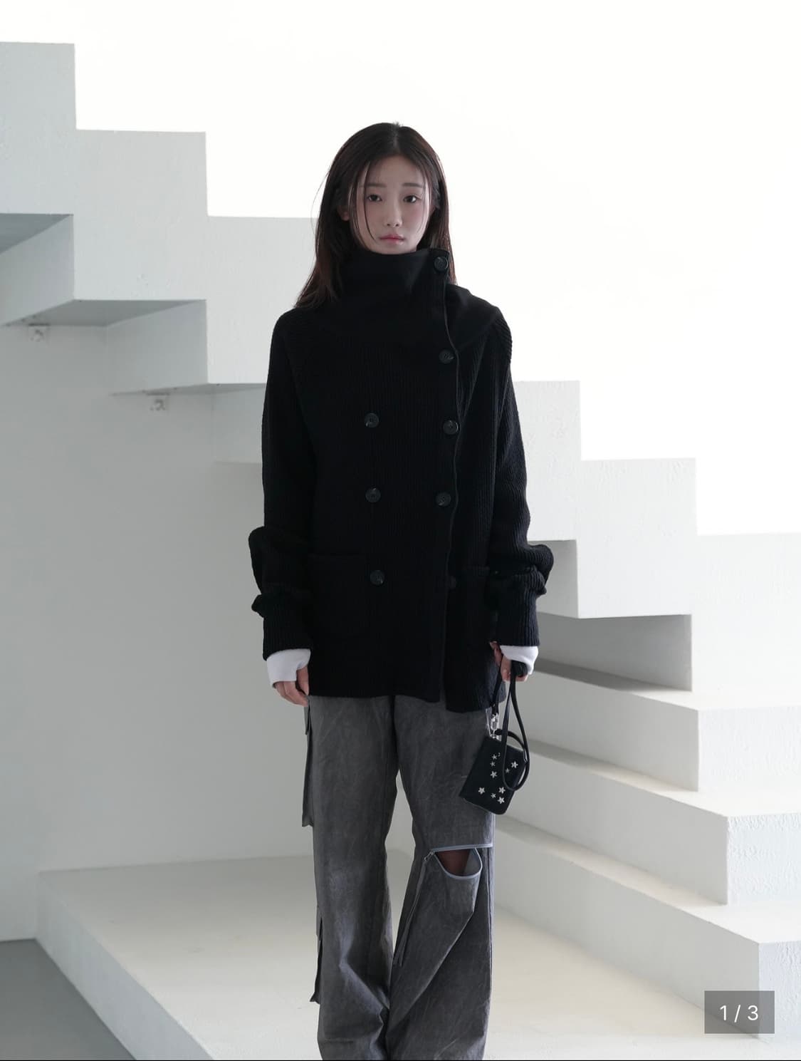 인앤양인하모니 Double button Cardigan, Black 상품이미지1