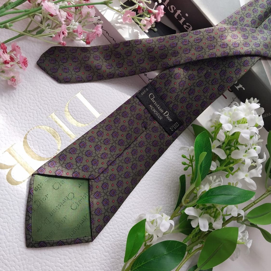 크리스찬 디올 실크 다크그린 패턴 넥타이 8.3cm B등급 K2437
 상품이미지5