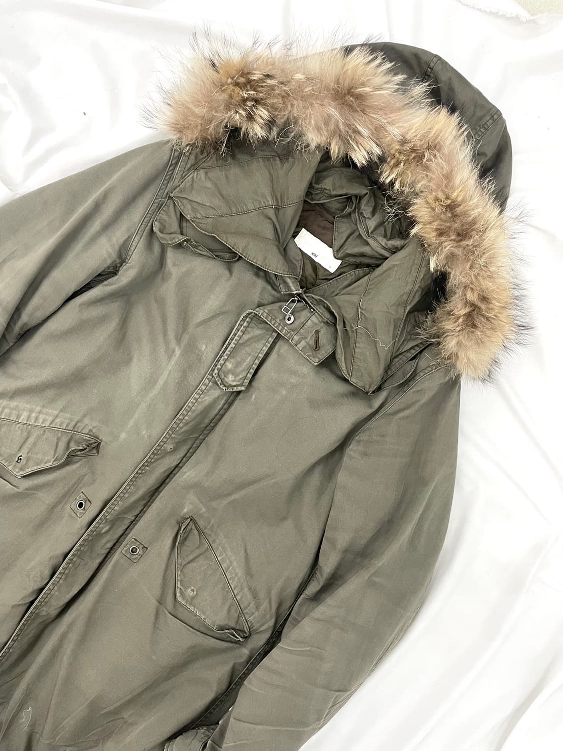  Khaki long hoodie fur fish tail jacket 상품이미지3