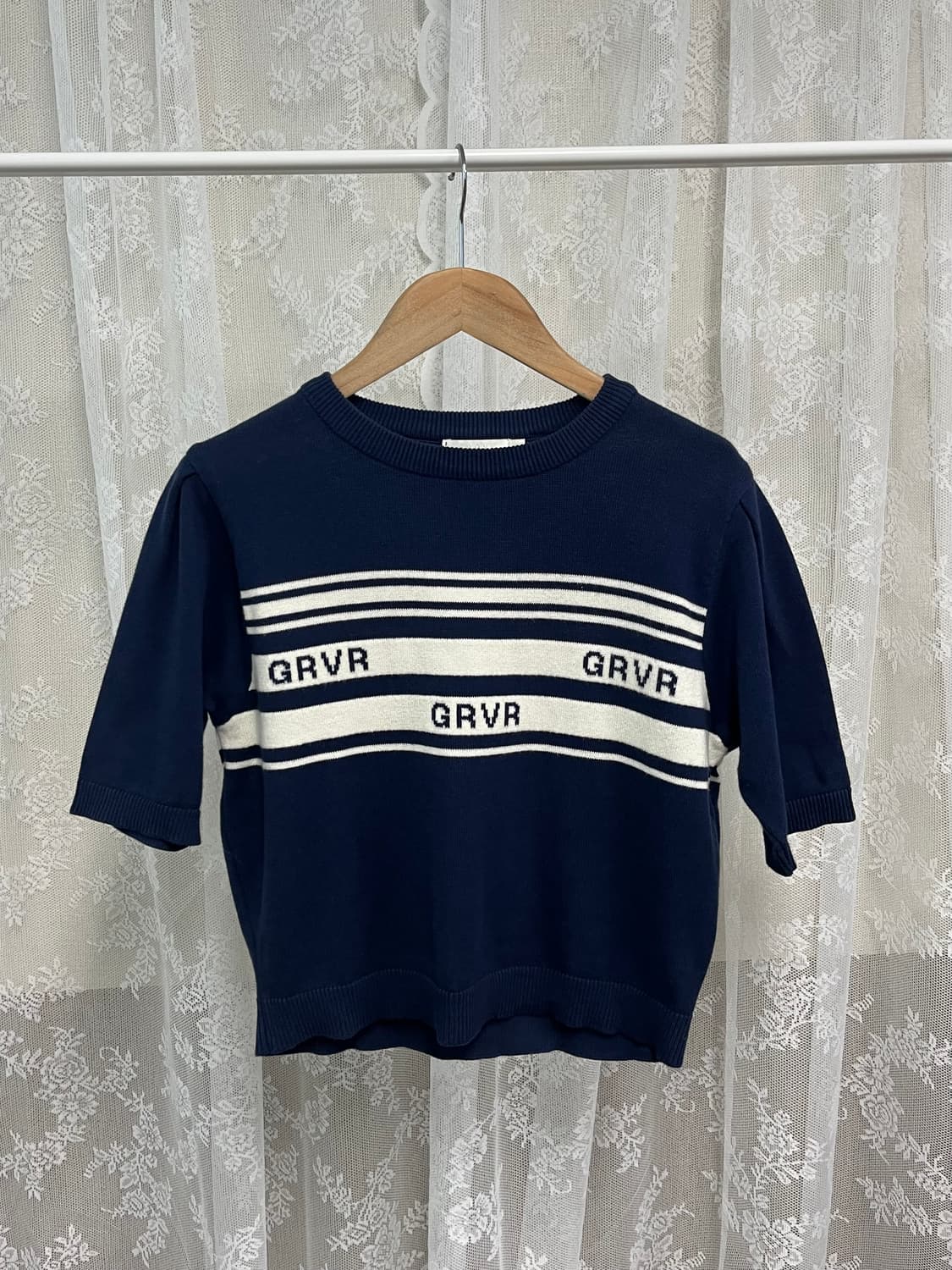 F) 그로브 GROVE 스트라이프 반팔 니트 네이비 상품이미지1