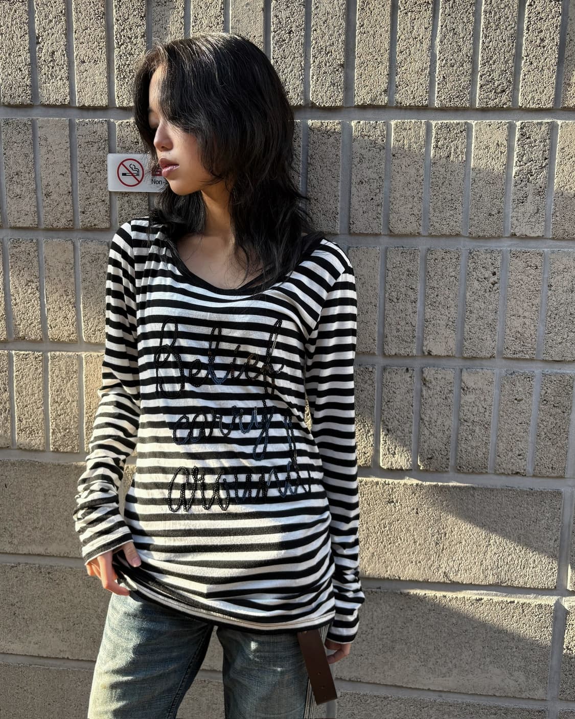 스트라이프 루즈핏 슬림 롱 슬리브 상품이미지4