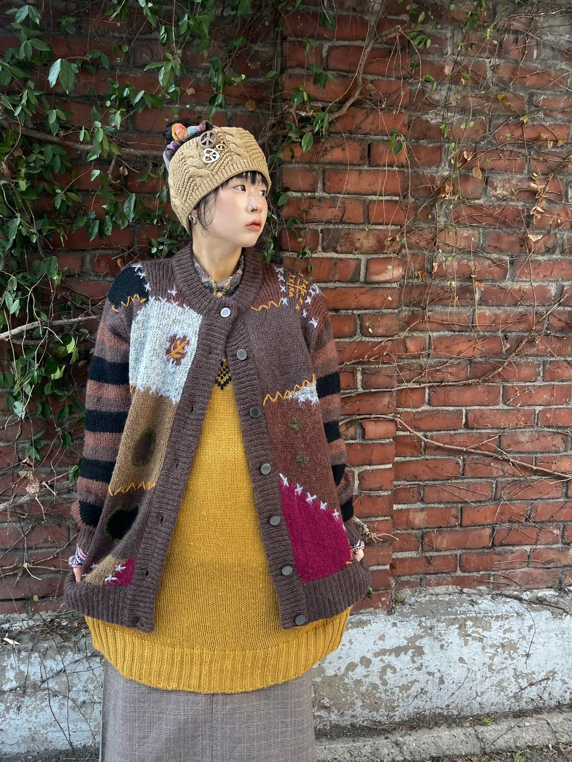 일본무드 자수 포인트 니트 가디건 상품이미지2