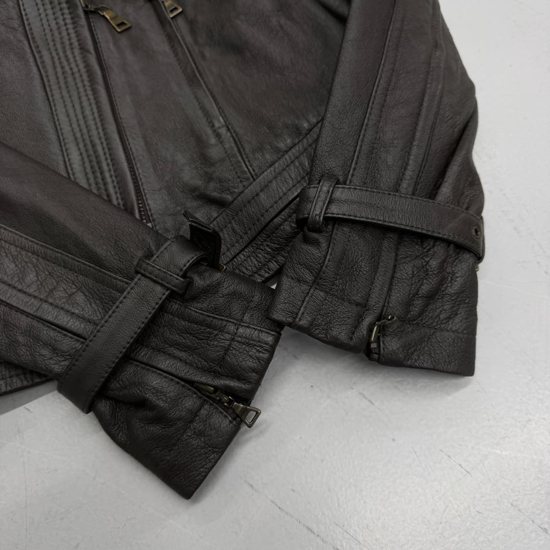 JPN 제팬 리얼레더 릭오웬스맛 사선 딱붙 라이더 가죽자켓 상품이미지6