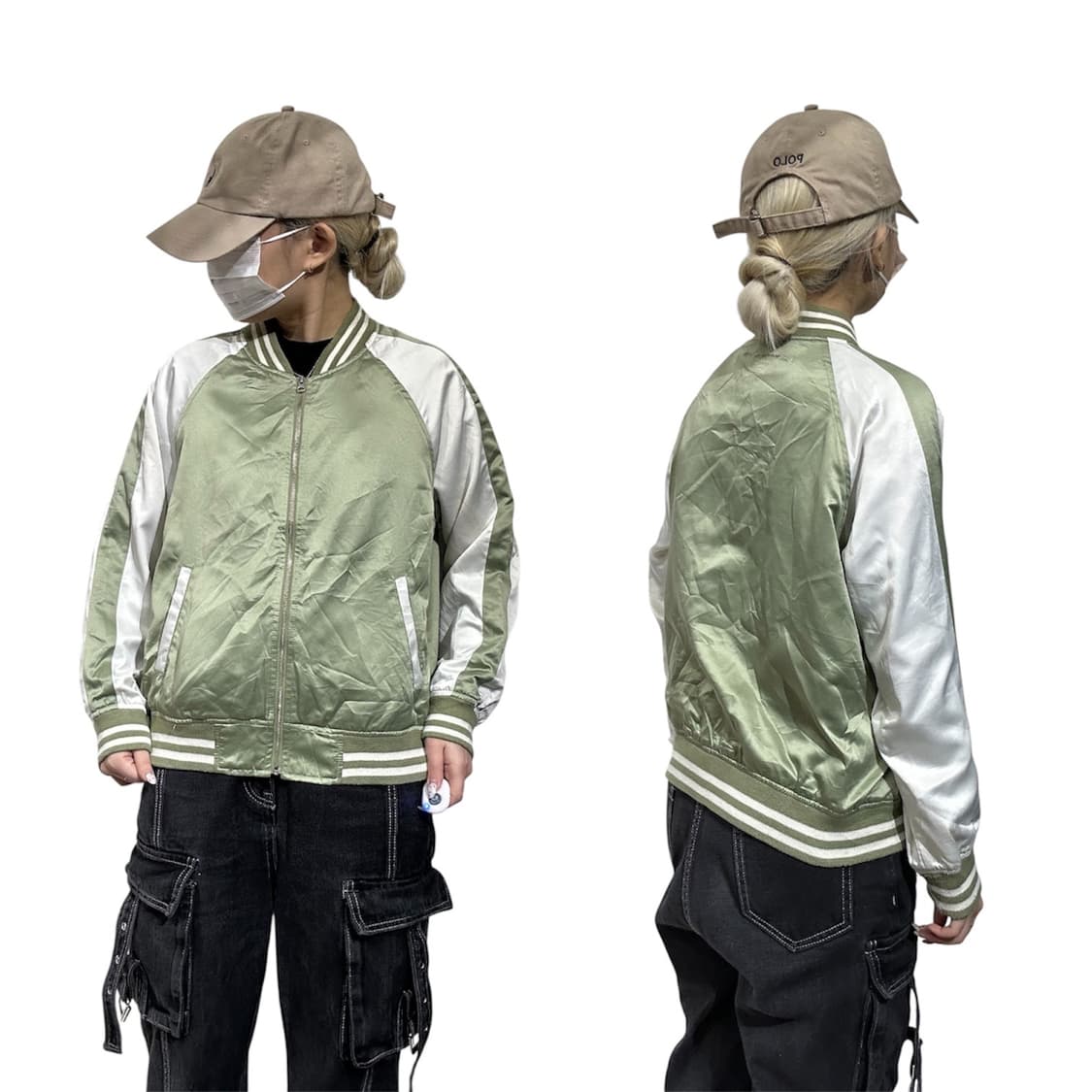 일본 빈티지 그린 화이트 배색 스카잔 크롭 자켓 M 상품이미지1