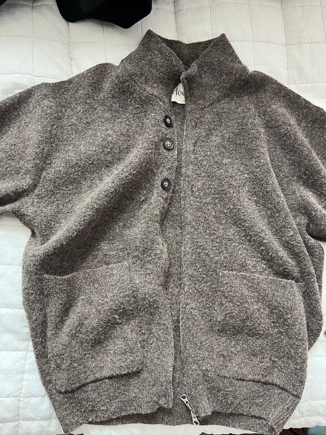 후브스 울 버튼 투웨이 니트집업 머드 상품이미지1