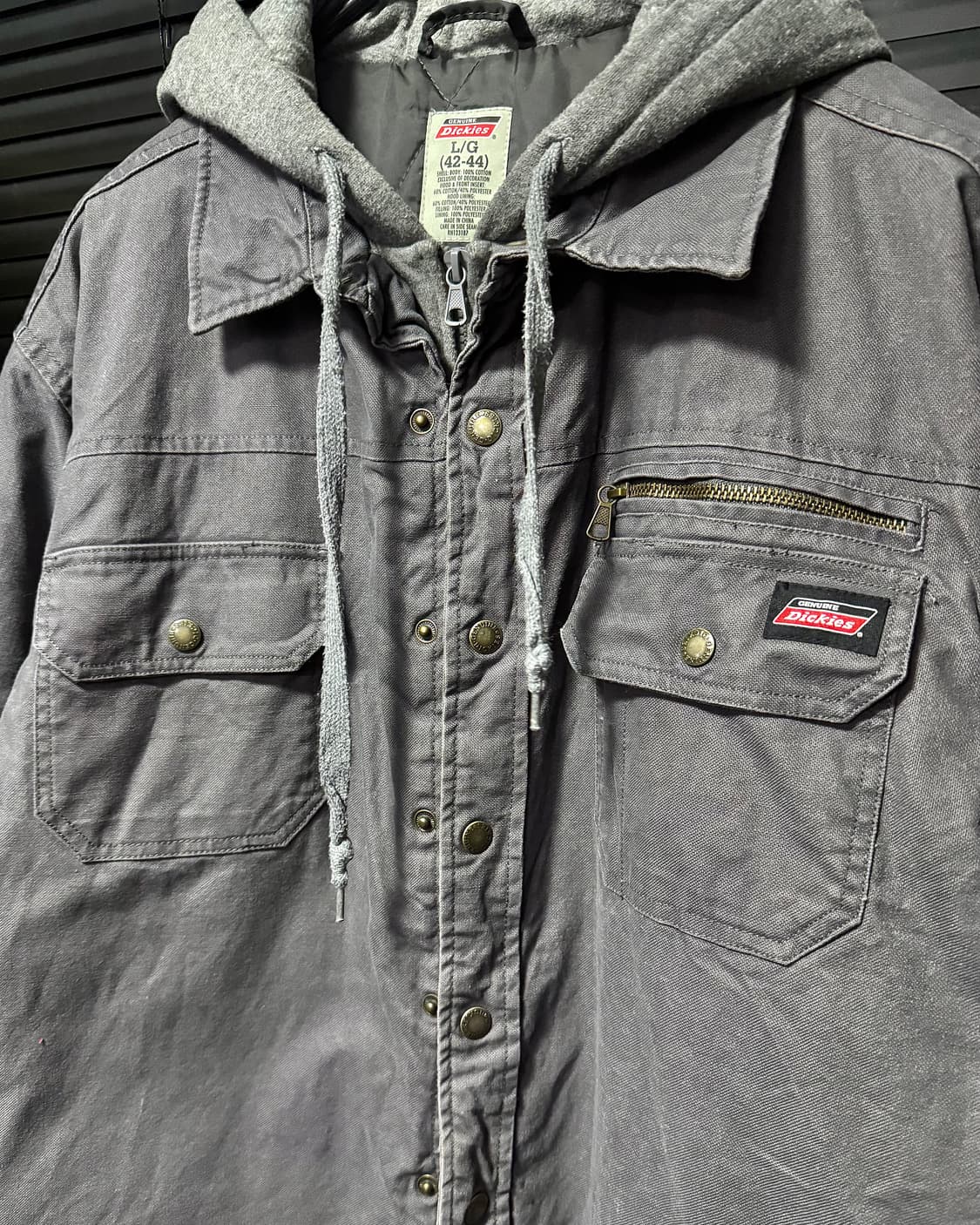 디키즈 90s 패디드 누빔 워크 셔츠 자켓 포켓 워시드 워싱 그레이 후드 상품이미지4