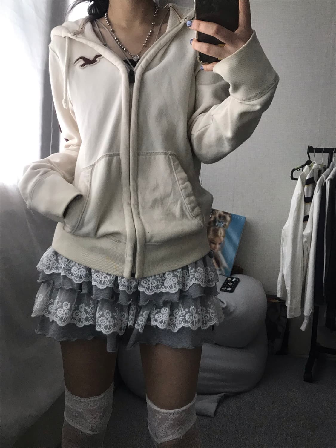 홀리스터 아이보리 버건디 후드집업 상품이미지6