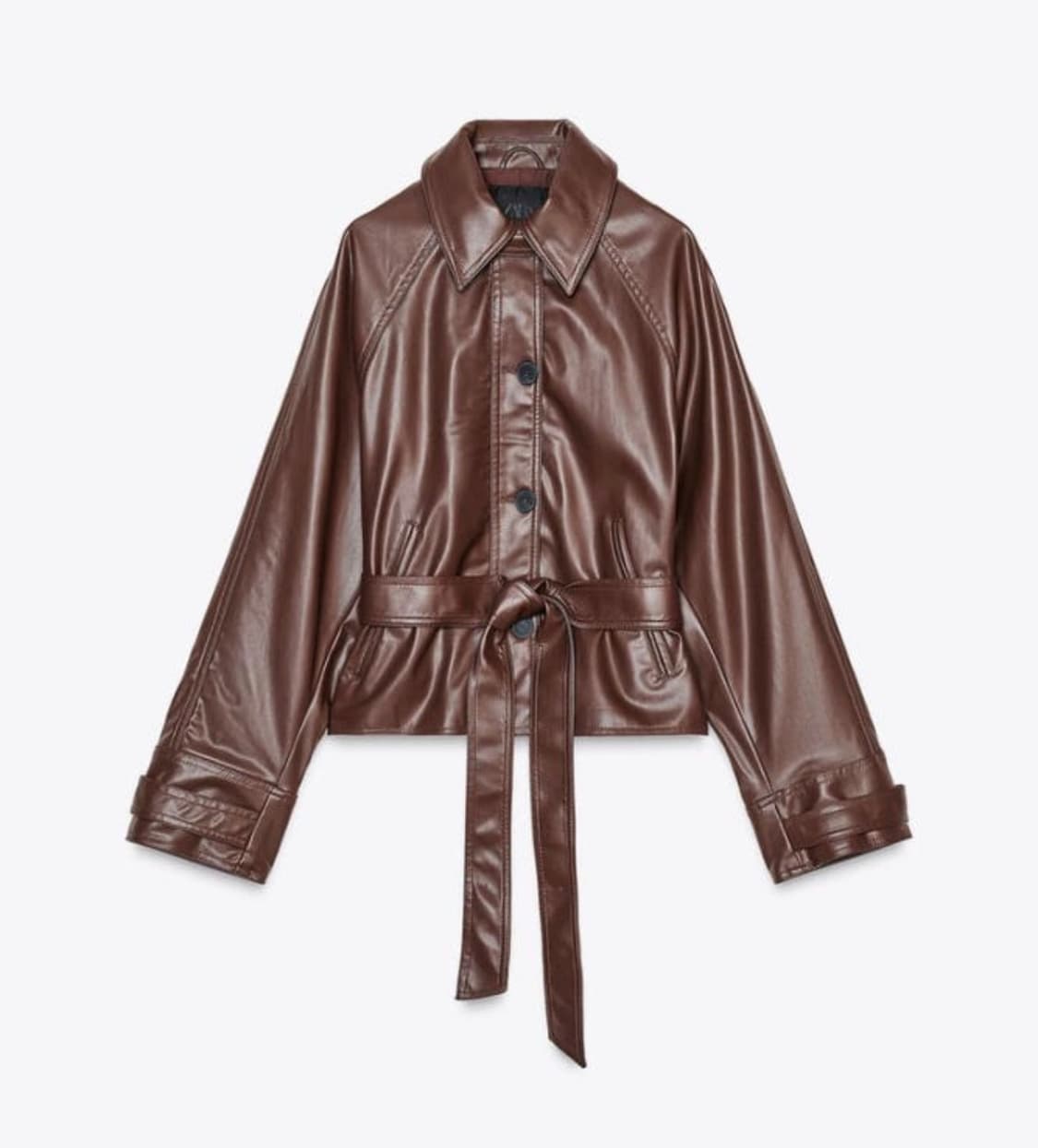 Zara 숏 FAUX LEATHER 트렌치 코트 브라운 상품이미지2