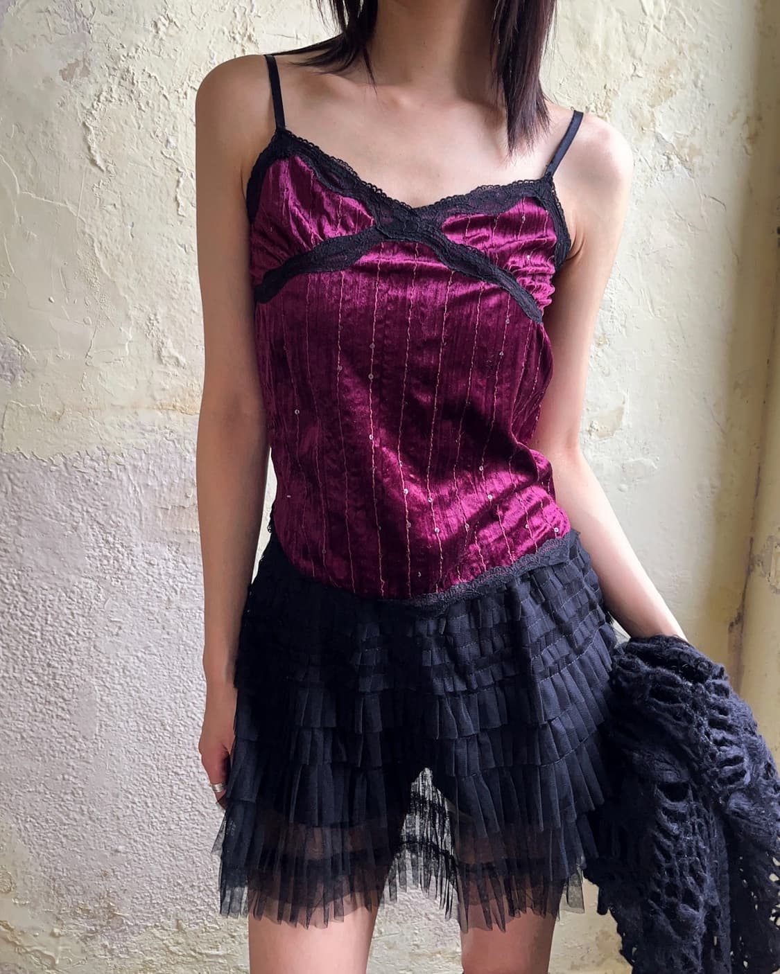 Purple velvet lace sleeveless 상품이미지1