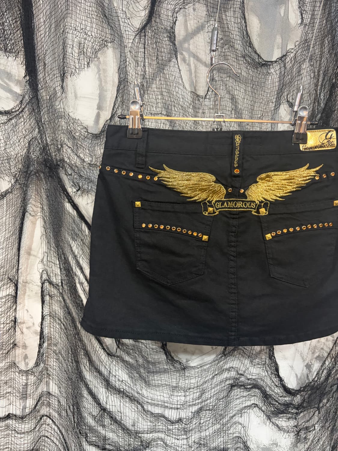 Y2k Gothic gold wing studs mini skirt 상품이미지5