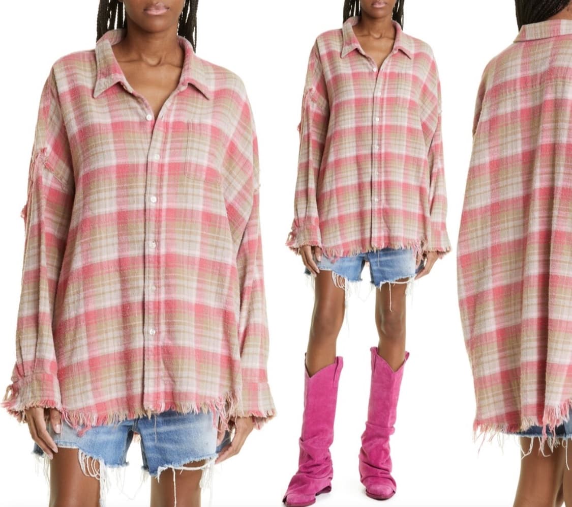 알써틴 r13 체크 셔츠 핑크 아이보리 허윤진님 착용 m 상품이미지3