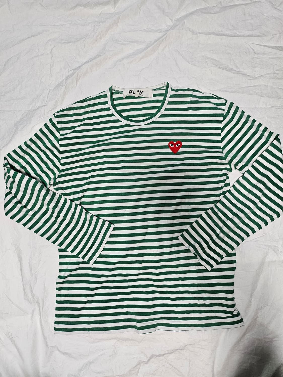 꼼데가르송 레드 와펜 그린스트라이프 롱슬리브 긴팔티셔츠 XL 상품이미지1