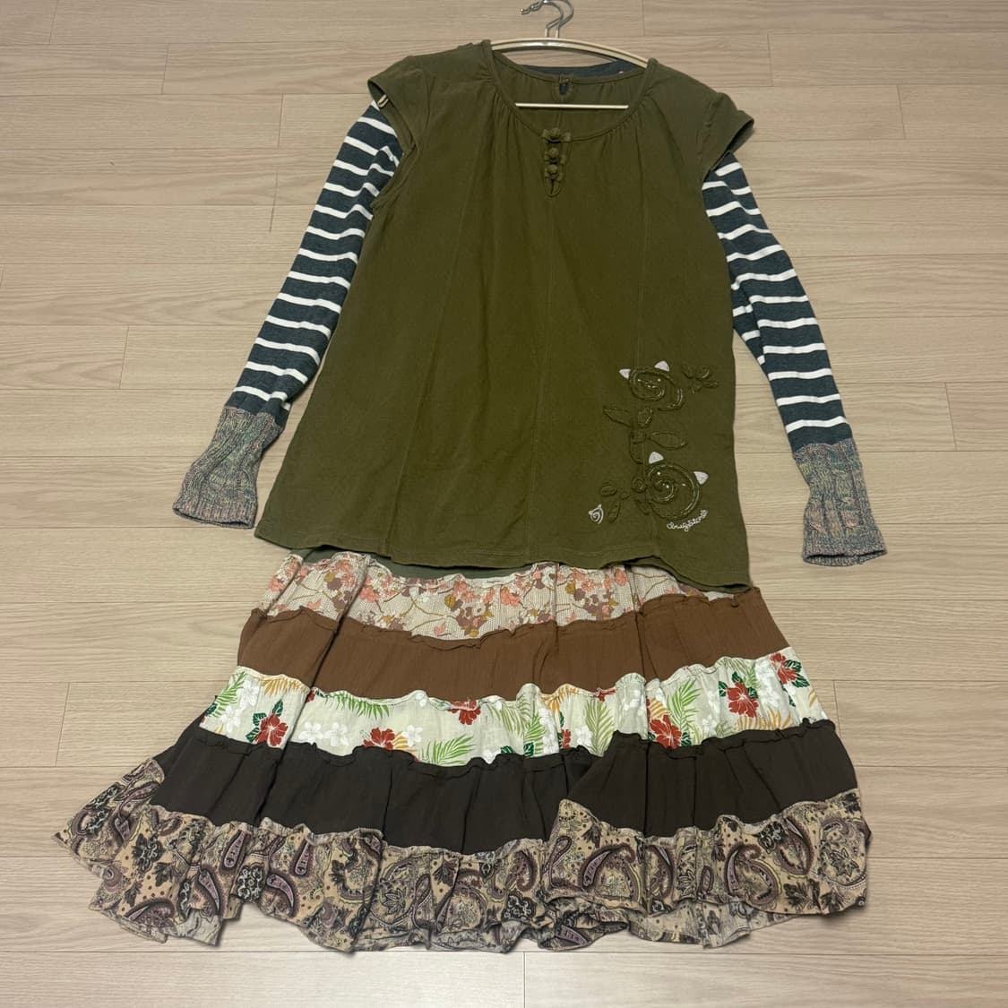 빈티지 모리걸 히피 세트 드럭스토어 단가라 이너 패치워크 스커트 상품이미지2