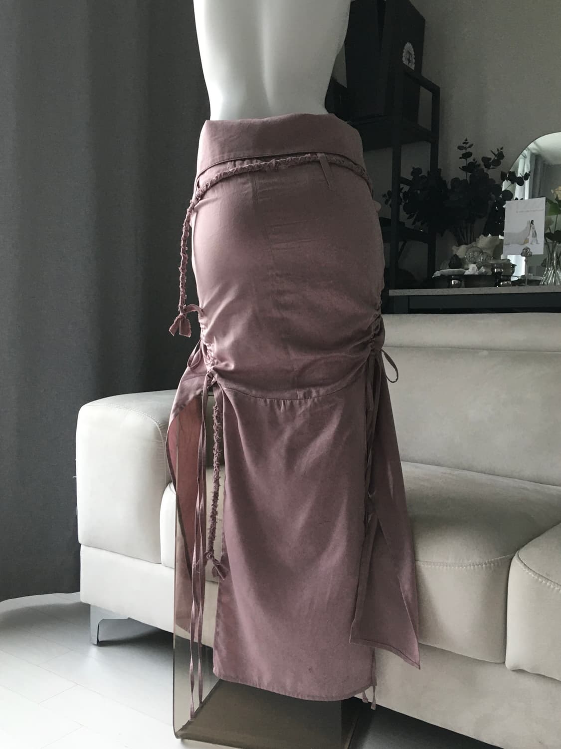 ༒ Braid Detail Satin Skirt #Mauve 상품이미지3