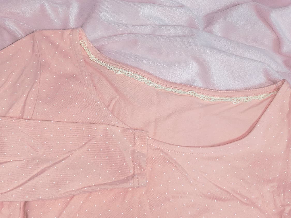 딸기우유 핑크 도트 땡땡이 레이스 티 히메 갸루 일브 레이어드 이너 상품이미지1