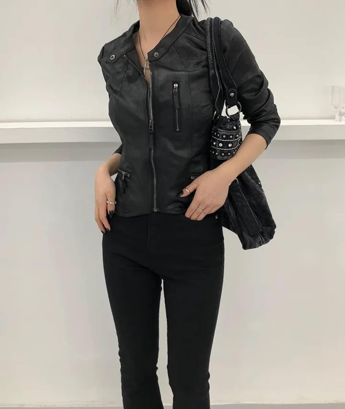 딥스웨이 빈티지 바이커 자켓 탑 블랙 상품이미지3