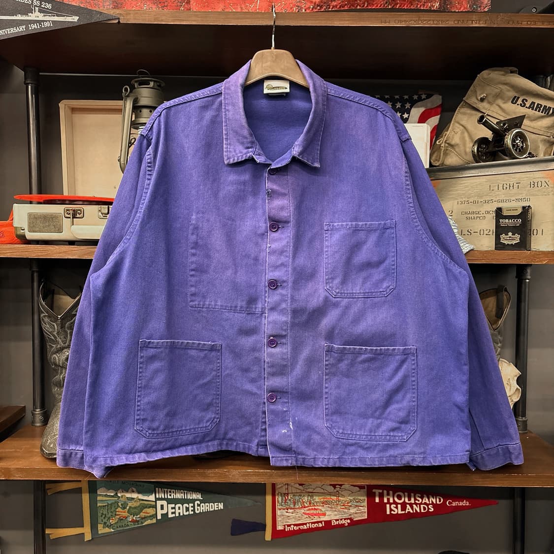 80s 몰스킨 프렌치 워크자켓 빈티지워싱 빅사이즈 퍼플 N676 상품이미지1