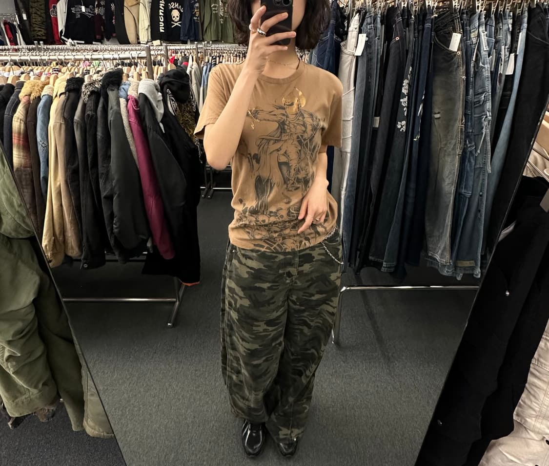 M)Ring of Fire 빈티지 스컬 워리어 프린팅 반팔 상품이미지1