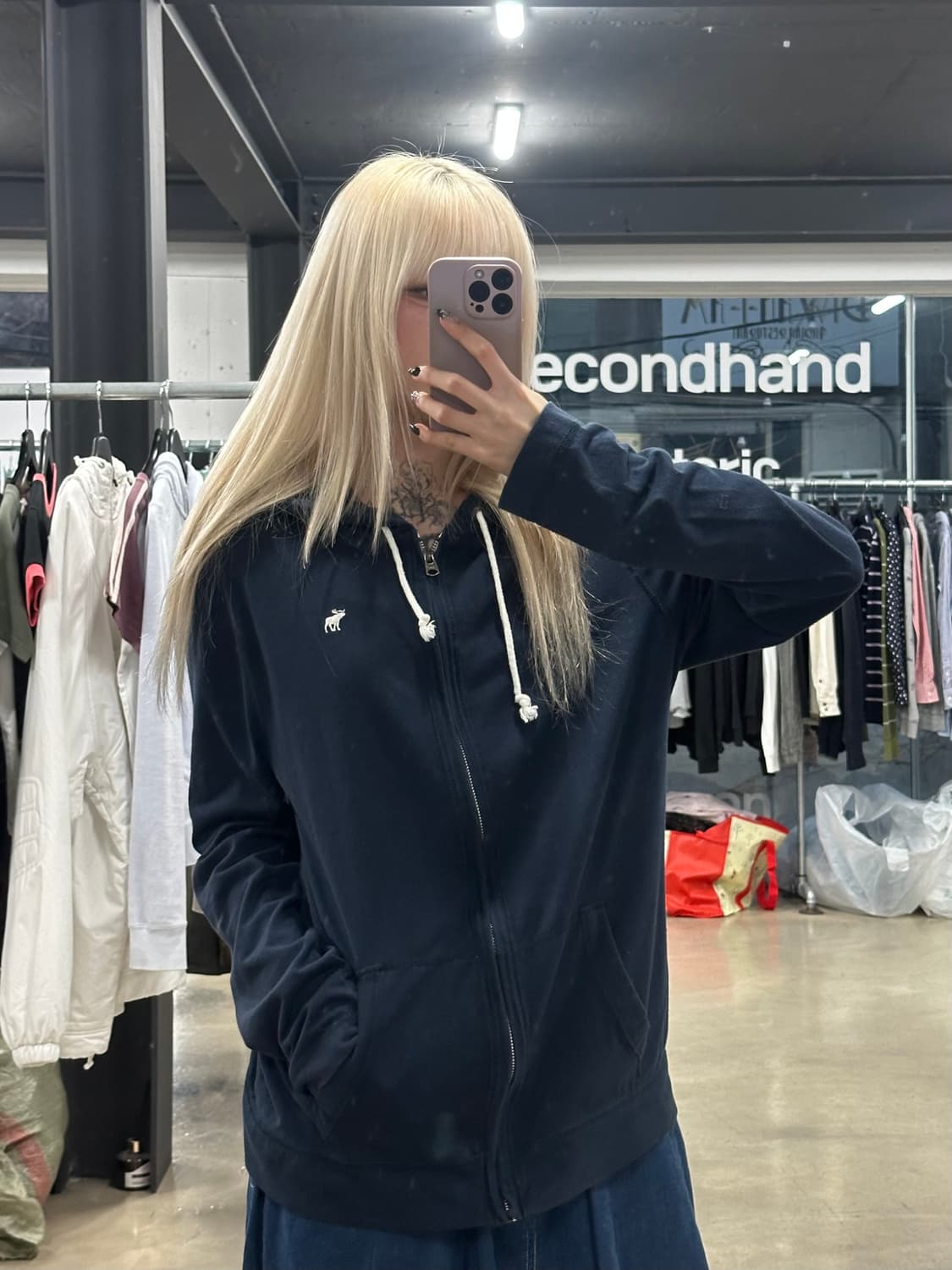 아베크롬비 Abercrombie & Fitch 네이비 스몰 로고 후드 집 상품이미지1