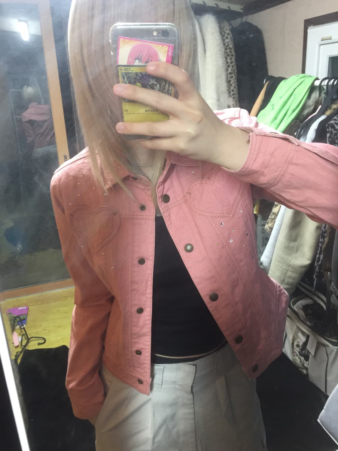 빈티지 하트 패치 비즈 핑크 자켓 상품이미지3