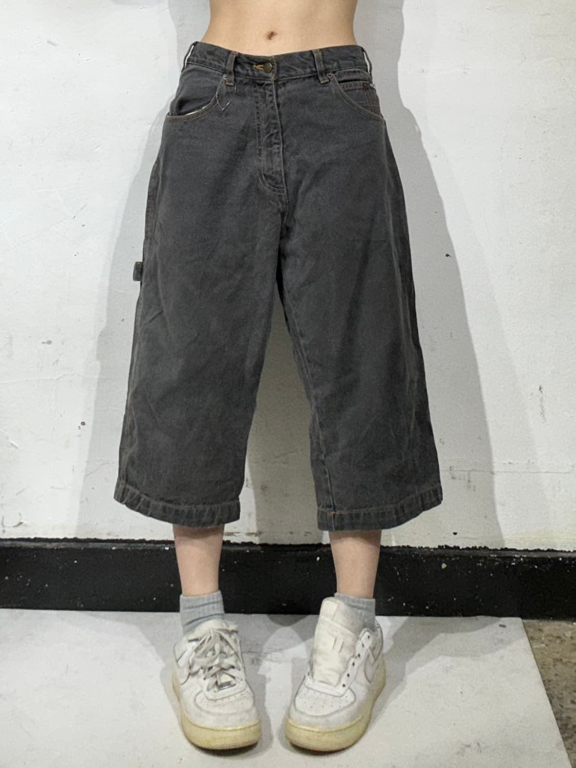 일본 빈티지 흑청 카펜터 워싱 데님 버뮤다 팬츠 반바지 M 상품이미지2