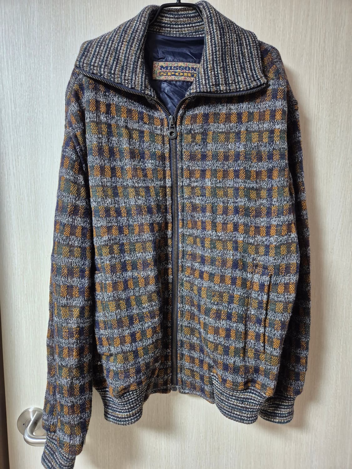 (정품) 미쏘니 스포츠 멀티체크 울 집업 점퍼 자켓 상품이미지1